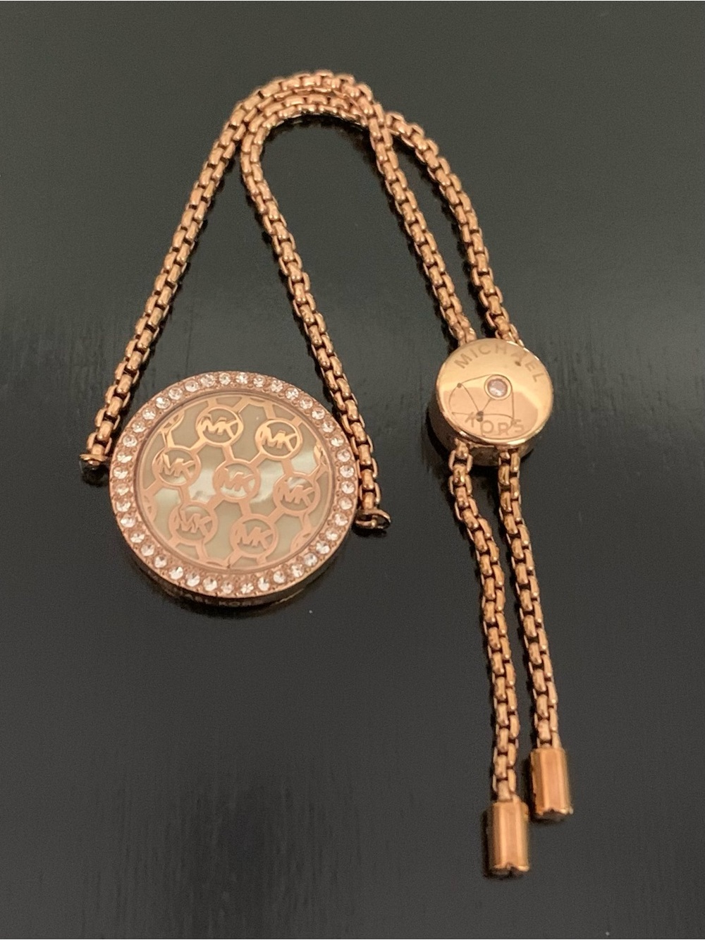 Michael Kors Gold-Tone MK Logo Medallion Slider Bracelet